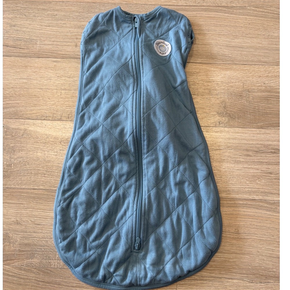 Dreamland Baby Bamboo Weighted Swaddle Sleep Sack Blue 0-6M Teal Blue snap arms